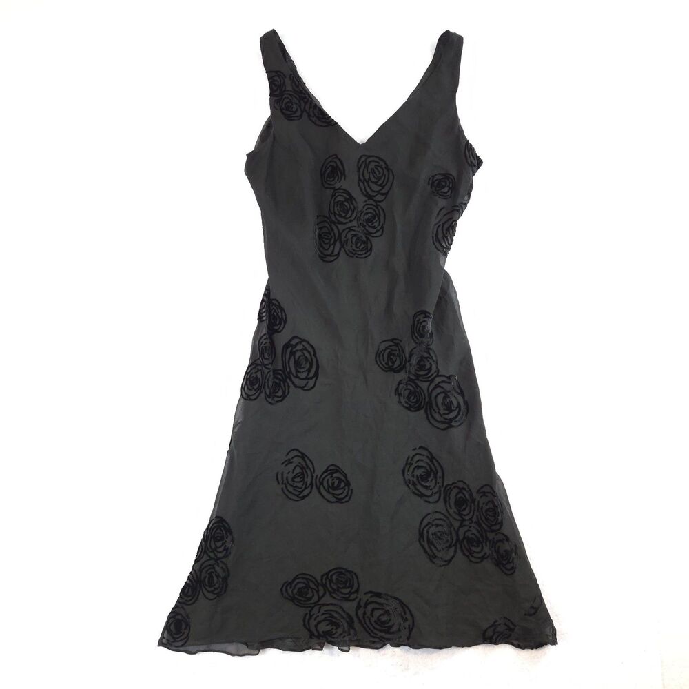 VTG 90s Y2K Silk Blend Burnout Velvet Midi Dress Black 10 Whimsigoth Fairy